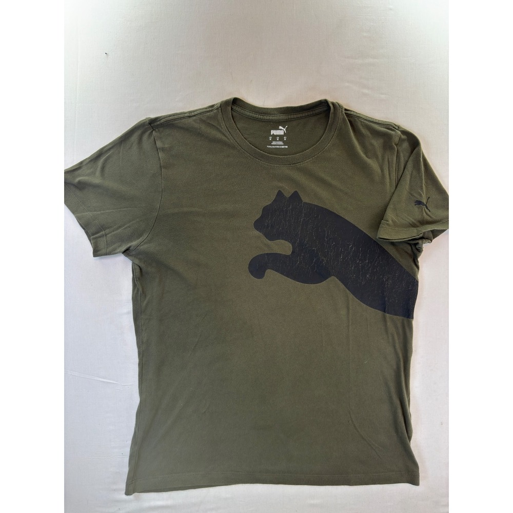 Puma Mens Graphic Tee Olive Green Wrap Around Logo Short Sleeve Shirt Size M
